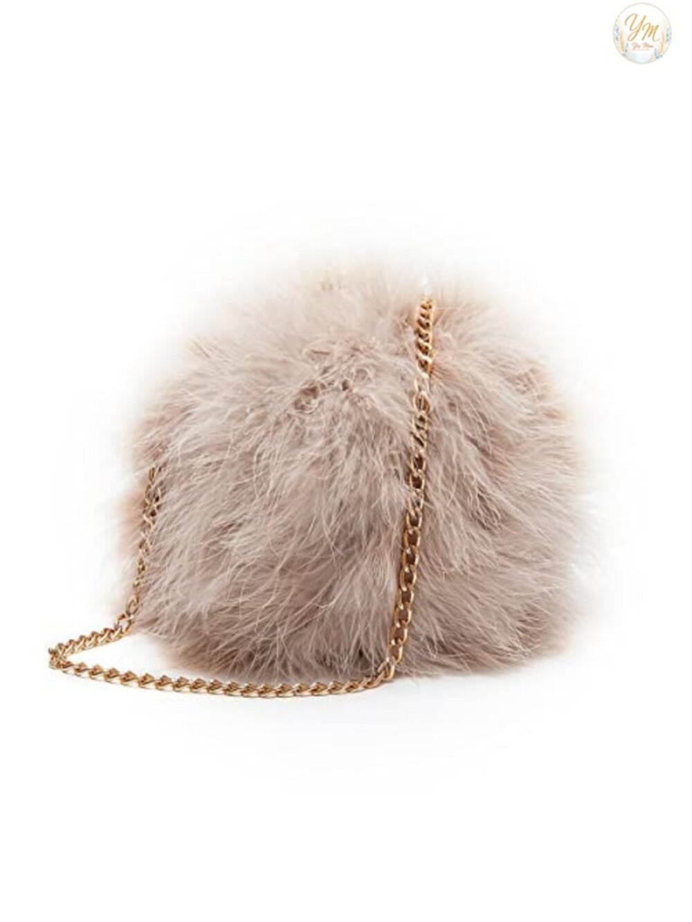 Faux Feather Round Clutch Detachable Gold Tone Chain Crossbody Bag